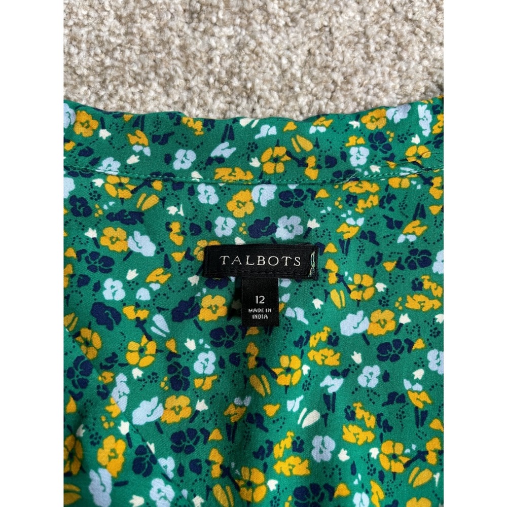 Talbots Ditsy Floral Midi Shirt Dress Long Sleeve Belted Pockets 12 Cottage - Picture 7 of 12